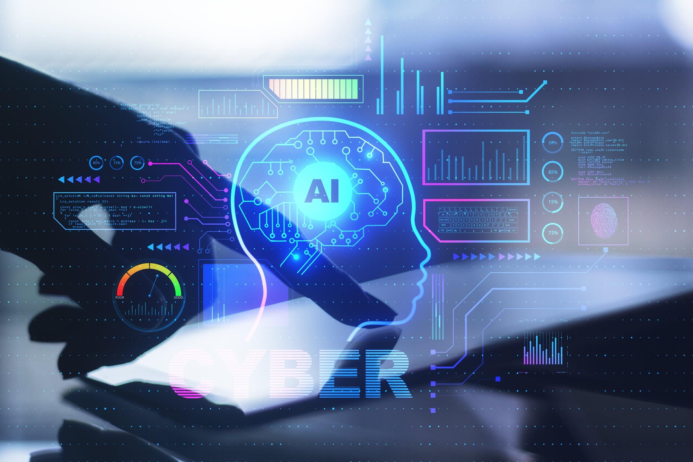 Close-up of hand using tablet with abstract digital interface