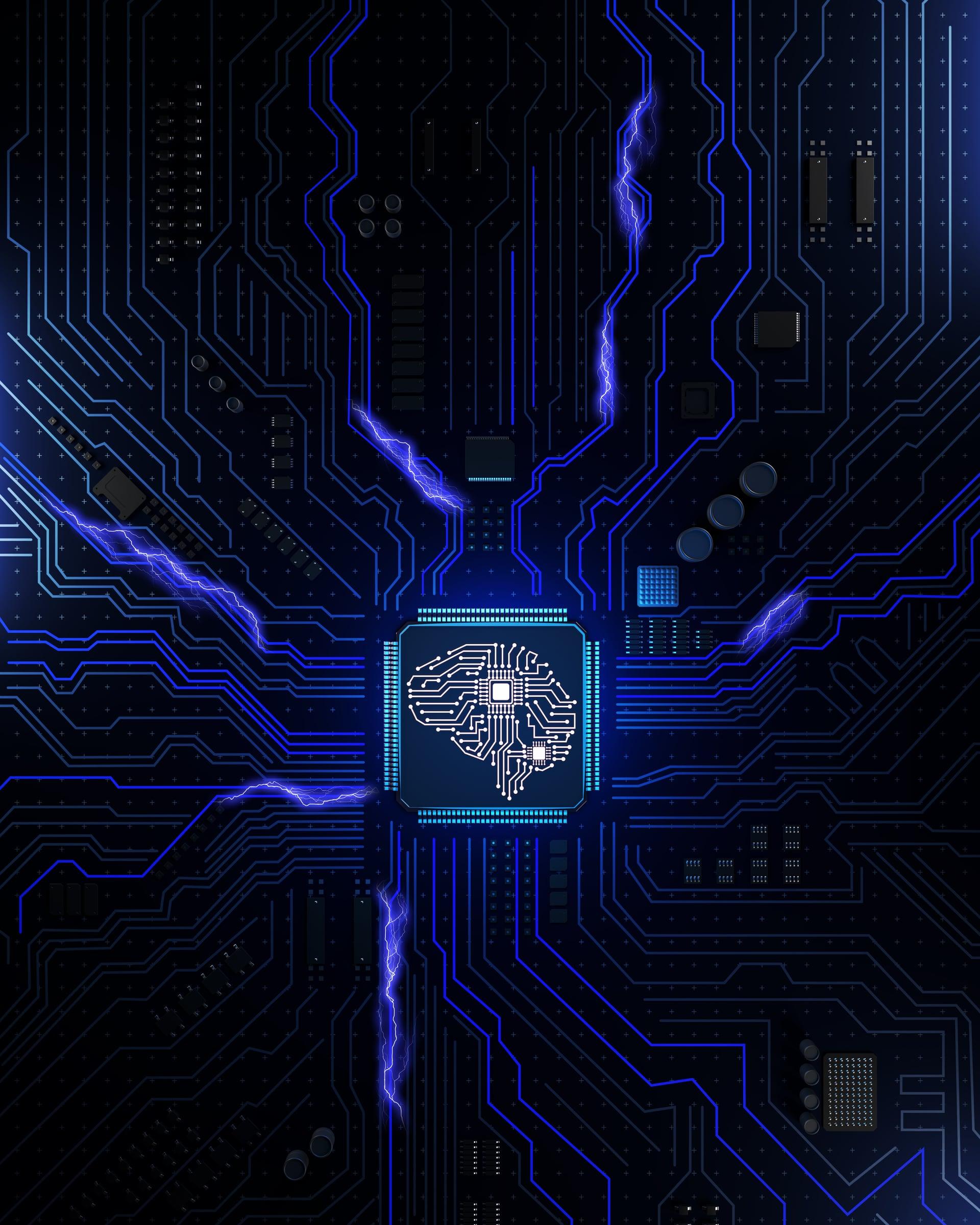 Computer circuit board in the form of a human brain