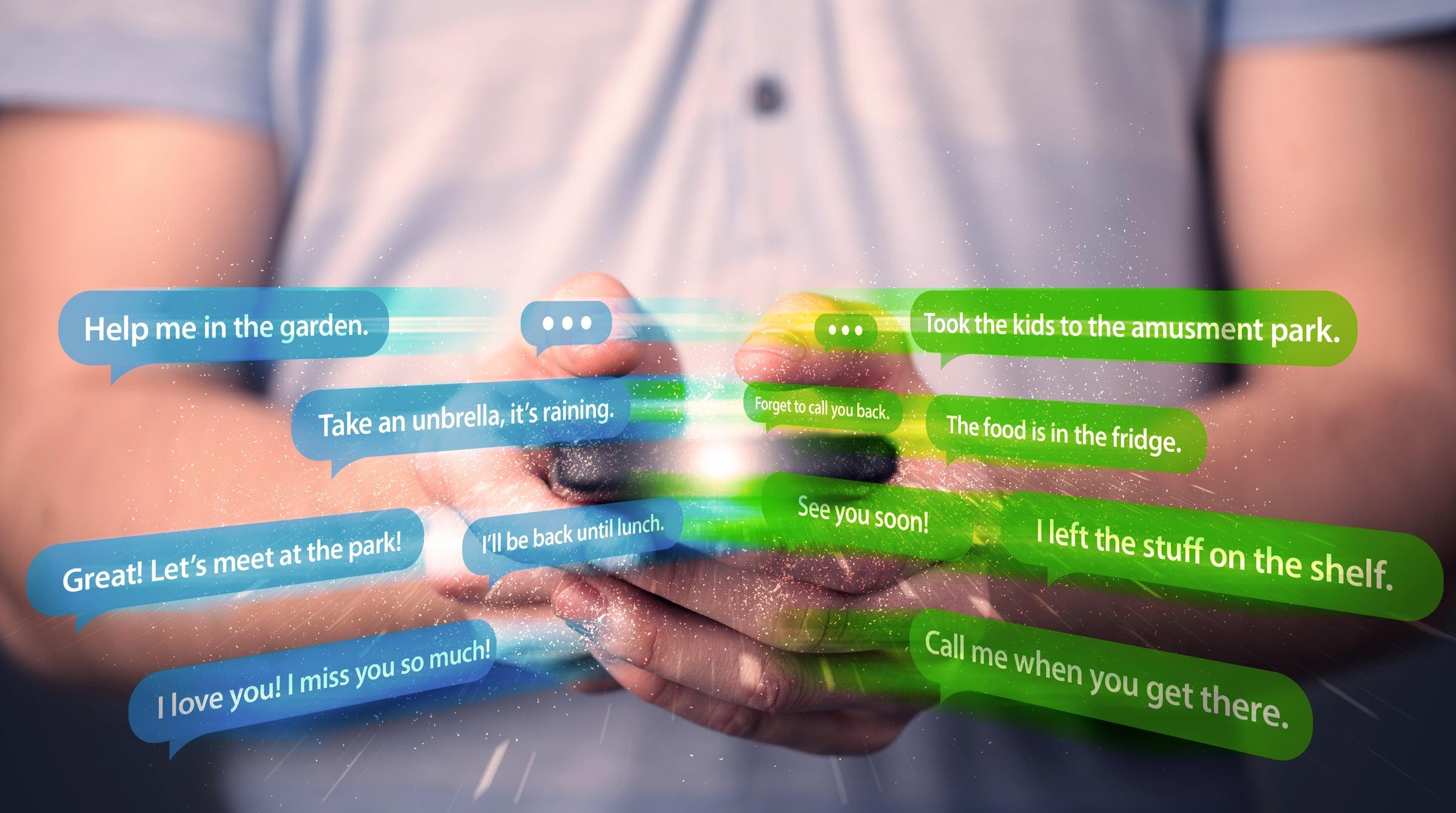 Young man using smartphone application for messaging